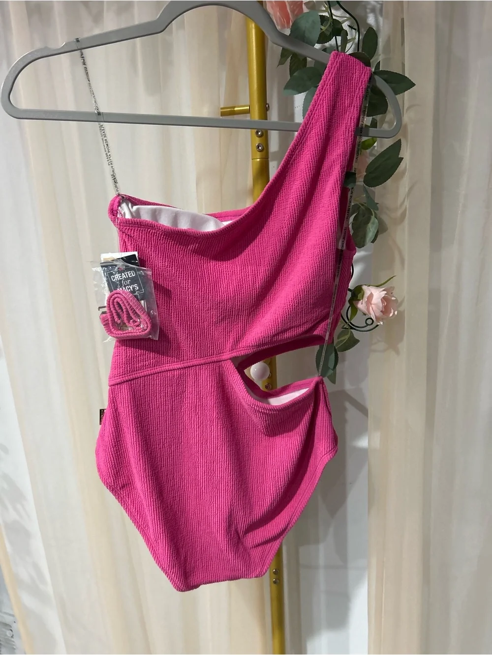 NWT Michael Kors One Shoulder Cutout One Piece Swimsuit Pink Size 10